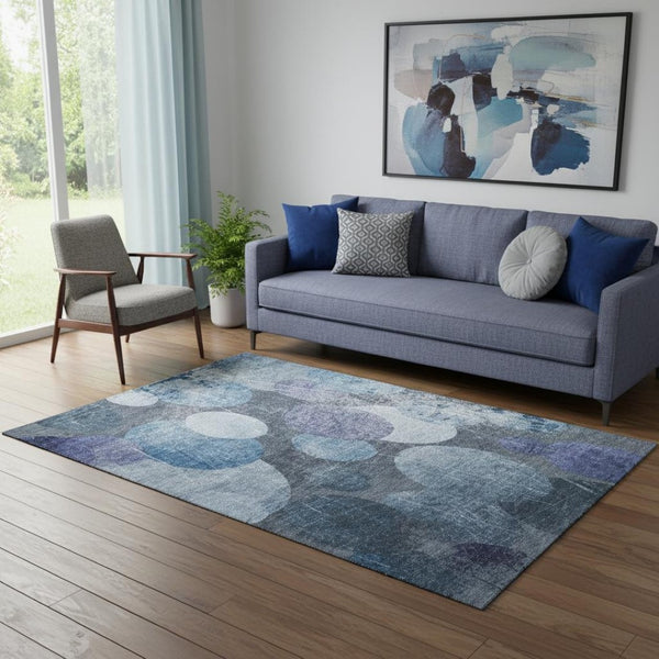 HomeRoots 5' X 8' Blue and Ivory Abstract Washable Area Rug - Stylish, Durable, and UV-Protected for Homes 648888