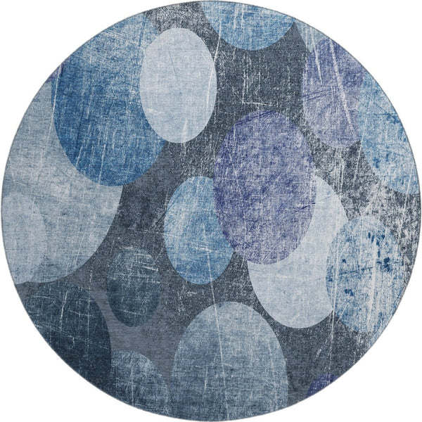 HomeRoots 8' Blue and Ivory Abstract Rug - Washable, Stain Resistant, UV Protected, Ideal for Busy Homes! 648889