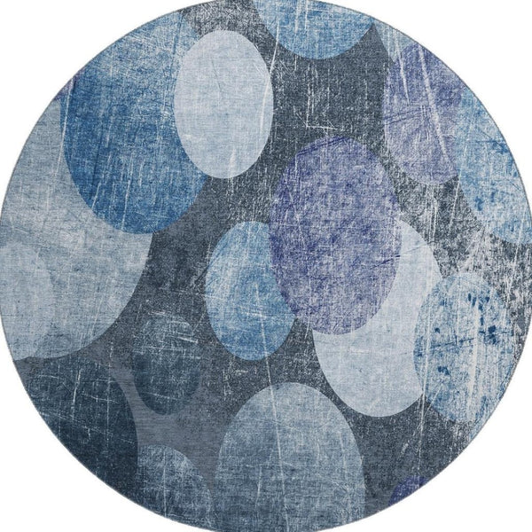 HomeRoots 8' Blue and Ivory Abstract Rug - Washable, Stain Resistant, UV Protected, Ideal for Busy Homes! 648889
