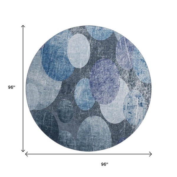 HomeRoots 8' Blue and Ivory Abstract Rug - Washable, Stain Resistant, UV Protected, Ideal for Busy Homes! 648889