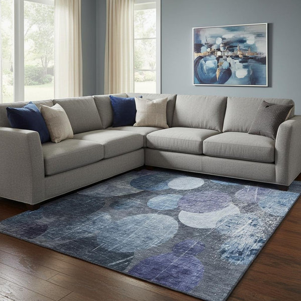 HomeRoots 8' X 10' Blue and Ivory Abstract Washable Area Rug – Durable, Stain-Resistant, UV Protected Comfort 648890