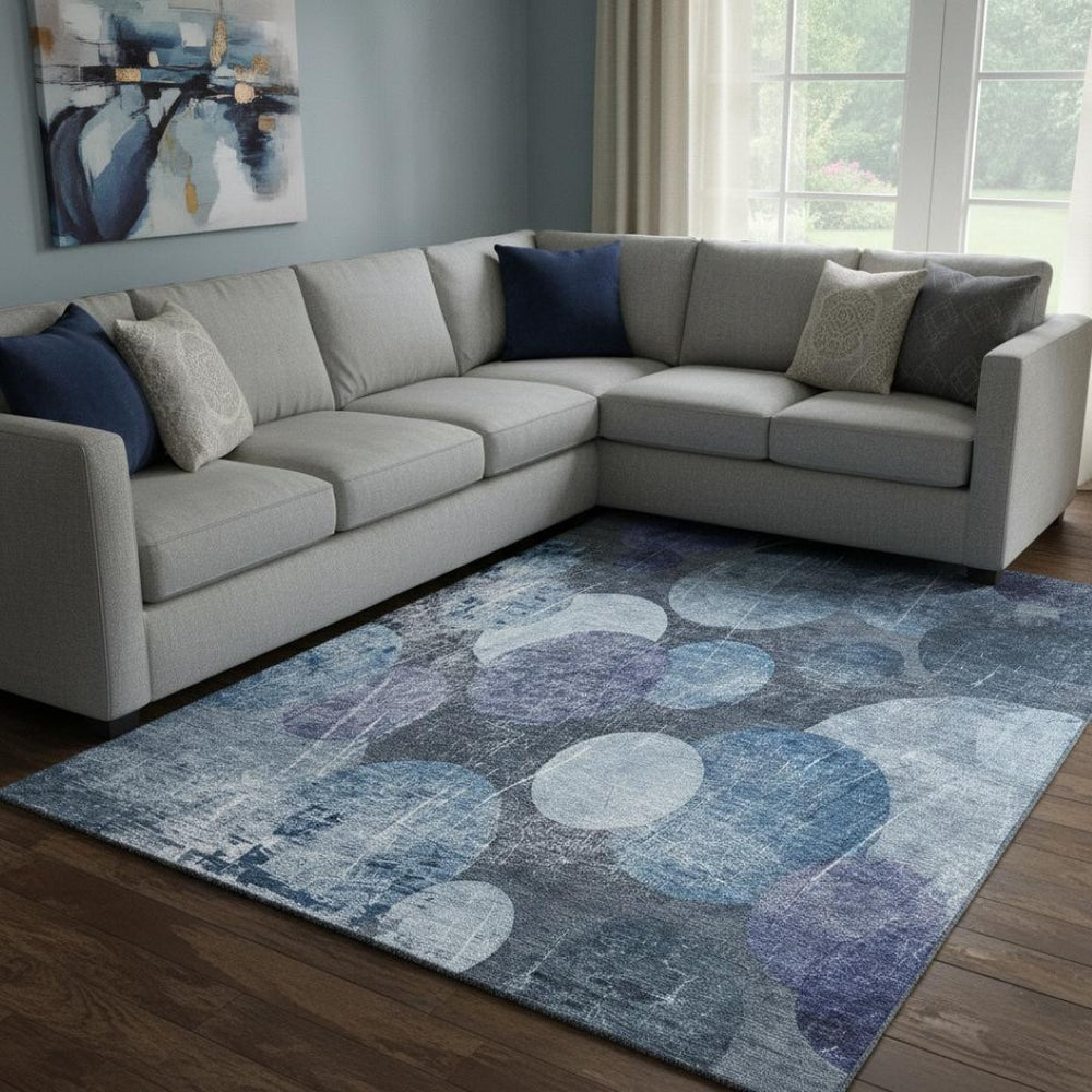 HomeRoots 9' X 12' Washable Blue And Ivory Abstract Area Rug - UV Protected, Stain-Resistant & Stylish Décor 648891