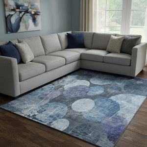 HomeRoots 9' X 12' Washable Blue And Ivory Abstract Area Rug - UV Protected, Stain-Resistant & Stylish Décor 648891