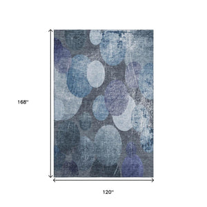 HomeRoots 10' Blue and Ivory Abstract Washable Area Rug with UV Protection for High-Traffic Spaces & Kids 648892