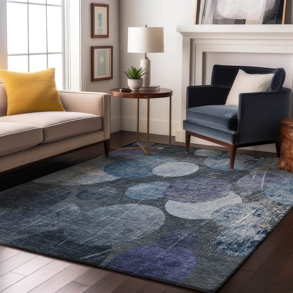 HomeRoots 10' Blue and Ivory Abstract Washable Area Rug with UV Protection for High-Traffic Spaces & Kids 648892