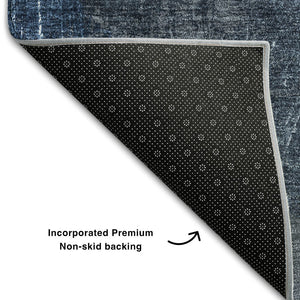 HomeRoots 10' Blue and Ivory Abstract Washable Area Rug with UV Protection for High-Traffic Spaces & Kids 648892