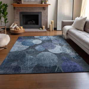 HomeRoots 10' Blue and Ivory Abstract Washable Area Rug with UV Protection for High-Traffic Spaces & Kids 648892