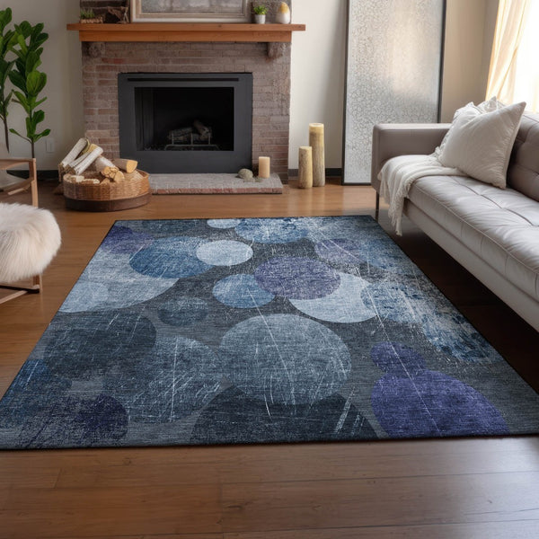 HomeRoots 10' Blue and Ivory Abstract Washable Area Rug with UV Protection for High-Traffic Spaces & Kids 648892