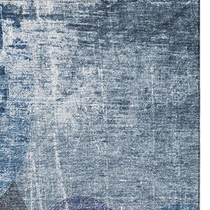 HomeRoots 10' Blue and Ivory Abstract Washable Area Rug with UV Protection for High-Traffic Spaces & Kids 648892
