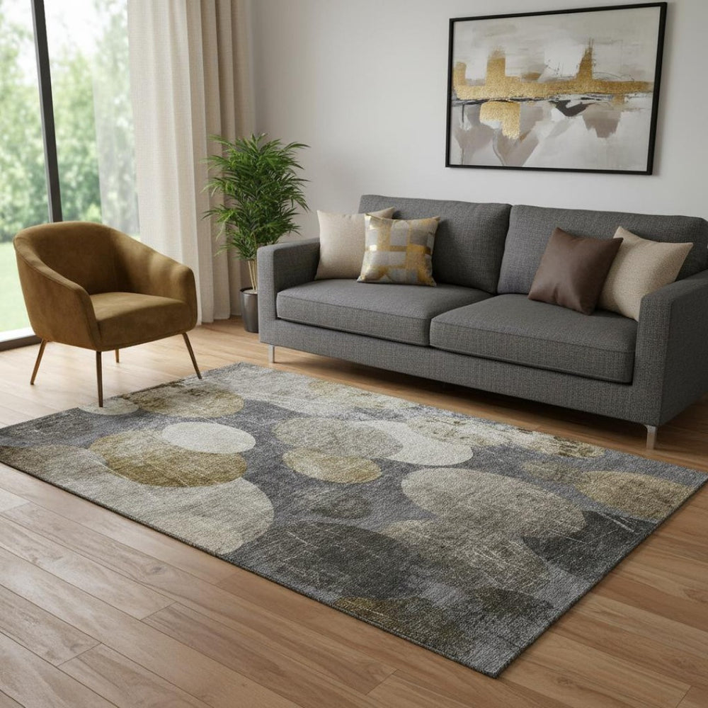HomeRoots 5' X 8' Brown and Ivory Abstract Area Rug – Washable, Durable, UV Protected for Modern Homes 648894