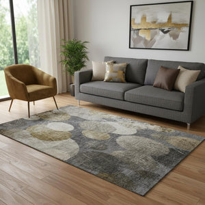 HomeRoots 5' X 8' Brown and Ivory Abstract Area Rug – Washable, Durable, UV Protected for Modern Homes 648894