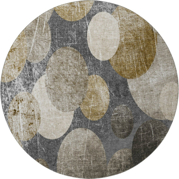 HomeRoots 8' Brown and Ivory Abstract Washable Round Rug - Durable, UV Protected, Easy-Care for Any Space 648895