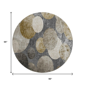 HomeRoots 8' Brown and Ivory Abstract Washable Round Rug - Durable, UV Protected, Easy-Care for Any Space 648895