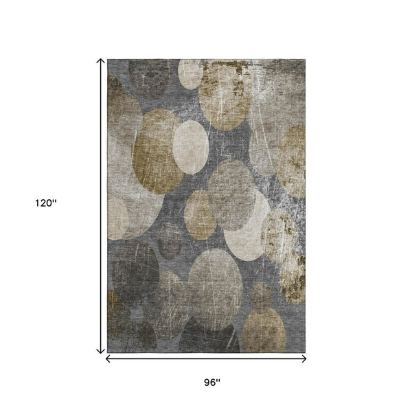 HomeRoots 8' X 10' Brown & Ivory Abstract Area Rug - Washable, UV-Protected, Durable for High-Traffic Spaces 648896