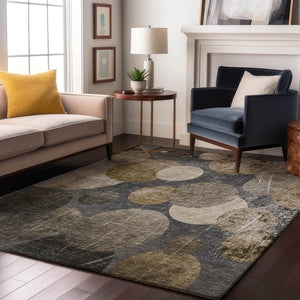 HomeRoots 8' X 10' Brown & Ivory Abstract Area Rug - Washable, UV-Protected, Durable for High-Traffic Spaces 648896