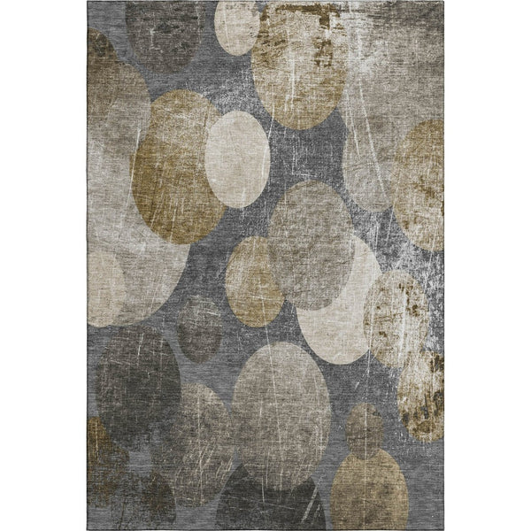 HomeRoots 8' X 10' Brown & Ivory Abstract Area Rug - Washable, UV-Protected, Durable for High-Traffic Spaces 648896