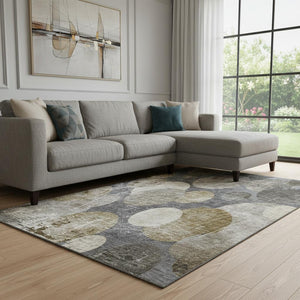 HomeRoots 8' X 10' Brown & Ivory Abstract Area Rug - Washable, UV-Protected, Durable for High-Traffic Spaces 648896