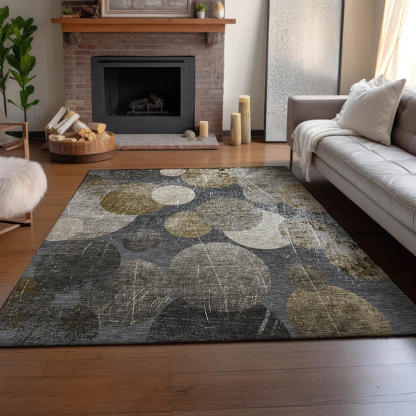 HomeRoots 8' X 10' Brown & Ivory Abstract Area Rug - Washable, UV-Protected, Durable for High-Traffic Spaces 648896