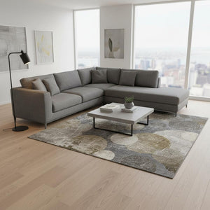 HomeRoots 9' X 12' Washable Brown & Ivory Abstract Area Rug with UV Protection for High-Traffic Areas 648897