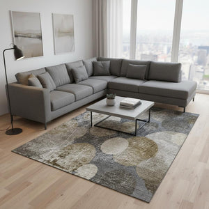 HomeRoots 10' X 14' Brown And Ivory Abstract Area Rug - Stylish, Washable, UV-Protected for Modern Homes 648898
