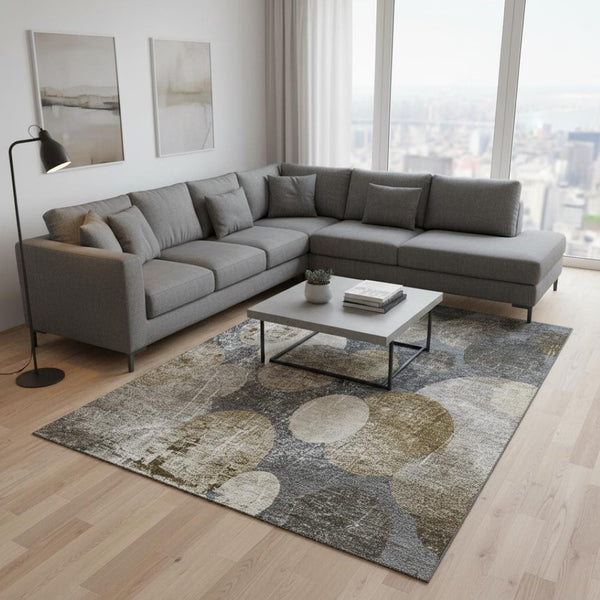 HomeRoots 10' X 14' Brown And Ivory Abstract Area Rug - Stylish, Washable, UV-Protected for Modern Homes 648898