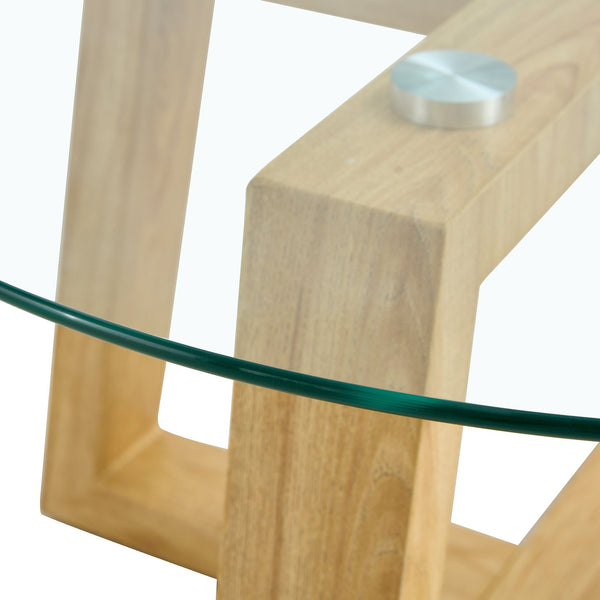 English Elm Modern wood-color MDF circular coffee table with tempered glass top, easy assembly, versatile style W1151P146796