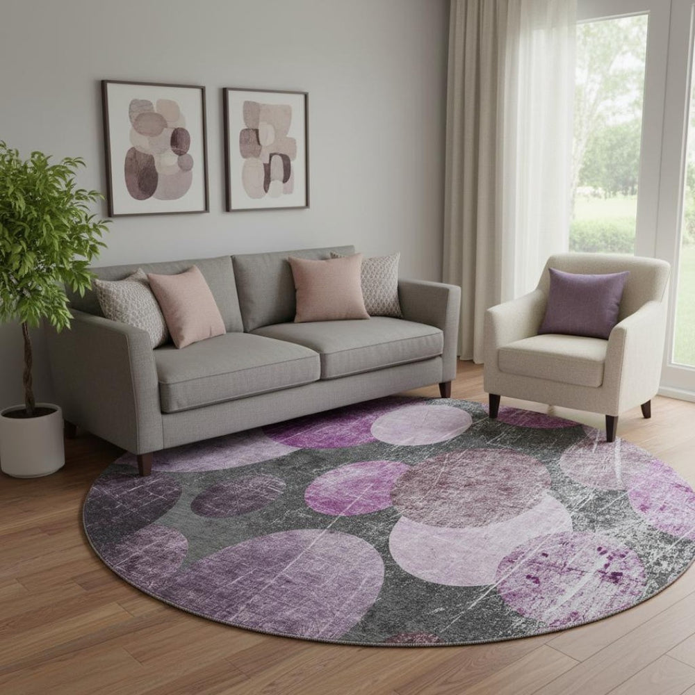 HomeRoots 8' Cabernet and Ivory Contemporary Abstract Round Rug – Washable, UV-Protected, Durable Design 648901