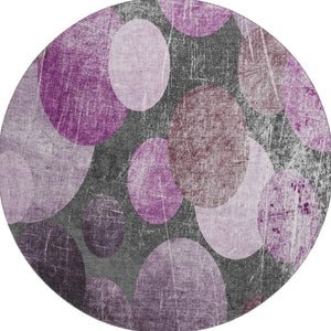 HomeRoots 8' Cabernet and Ivory Contemporary Abstract Round Rug – Washable, UV-Protected, Durable Design 648901
