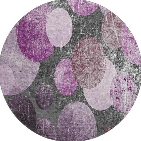 HomeRoots 8' Cabernet and Ivory Contemporary Abstract Round Rug – Washable, UV-Protected, Durable Design 648901