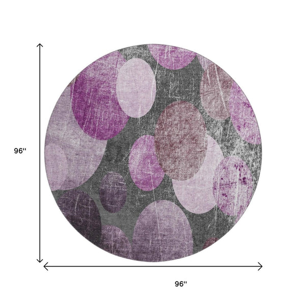 HomeRoots 8' Cabernet and Ivory Contemporary Abstract Round Rug – Washable, UV-Protected, Durable Design 648901