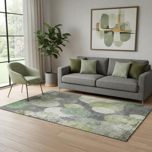 HomeRoots 5' X 8' Abstract Area Rug in Green, Ivory & Gray - Washable, UV Protected, Stain Resistant Design 648906