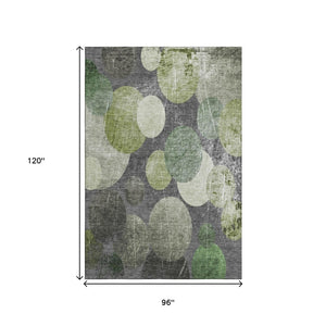 HomeRoots 8' X 10' Modern Abstract Washable Area Rug in Green, Ivory & Gray – Stain-Resistant & UV Protected 648908