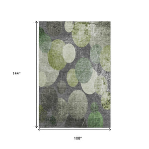 HomeRoots 9' X 12' Contemporary Green Ivory Gray Abstract Washable Area Rug with UV Protection & Comfort 648909