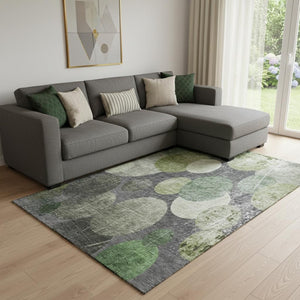 HomeRoots 9' X 12' Contemporary Green Ivory Gray Abstract Washable Area Rug with UV Protection & Comfort 648909