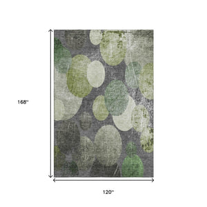 HomeRoots 10' X 14' Green Ivory Gray Abstract Area Rug – Washable, UV Protected, Durable for Family Spaces 648910