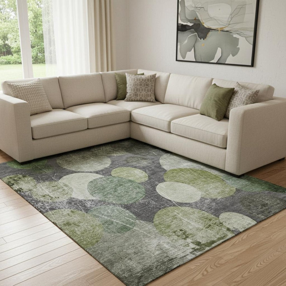 HomeRoots 10' X 14' Green Ivory Gray Abstract Area Rug – Washable, UV Protected, Durable for Family Spaces 648910