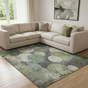 HomeRoots 10' X 14' Green Ivory Gray Abstract Area Rug – Washable, UV Protected, Durable for Family Spaces 648910