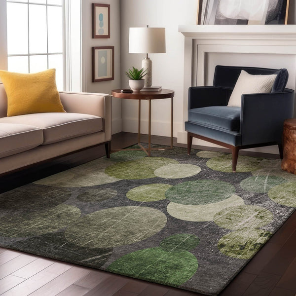 HomeRoots 10' X 14' Green Ivory Gray Abstract Area Rug – Washable, UV Protected, Durable for Family Spaces 648910