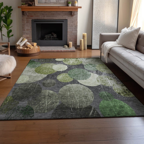 HomeRoots 10' X 14' Green Ivory Gray Abstract Area Rug – Washable, UV Protected, Durable for Family Spaces 648910