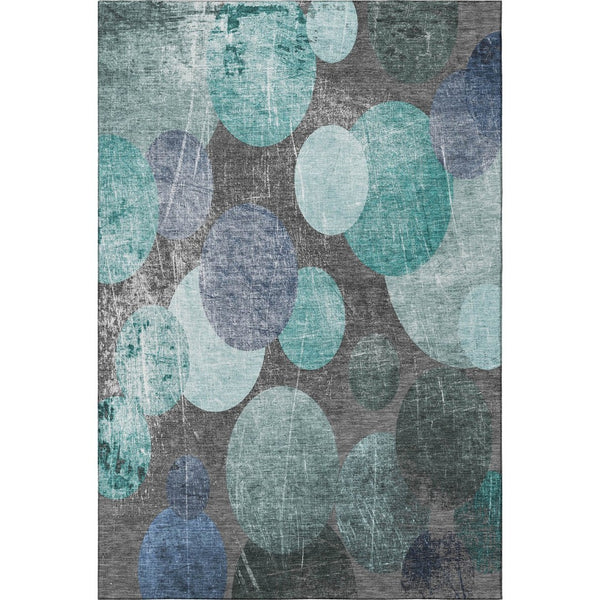 HomeRoots 5' X 8' Teal And Gray Abstract Area Rug – Washable, UV-Protected, Stain-Resistant for Busy Homes 648912