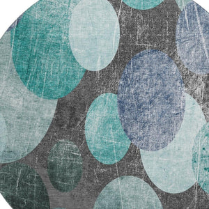 HomeRoots 8' Stylish Teal and Gray Abstract Round Rug with UV Protection - Durable, Washable, and Stain Resistant! 648913