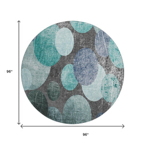 HomeRoots 8' Stylish Teal and Gray Abstract Round Rug with UV Protection - Durable, Washable, and Stain Resistant! 648913