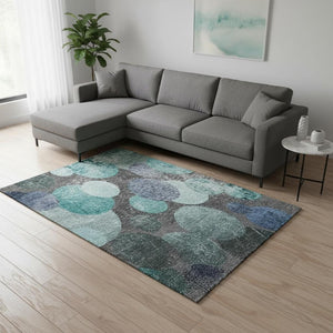 HomeRoots 8' X 10' Teal & Gray Abstract Washable Area Rug with UV Protection - Modern Style for Busy Homes 648914
