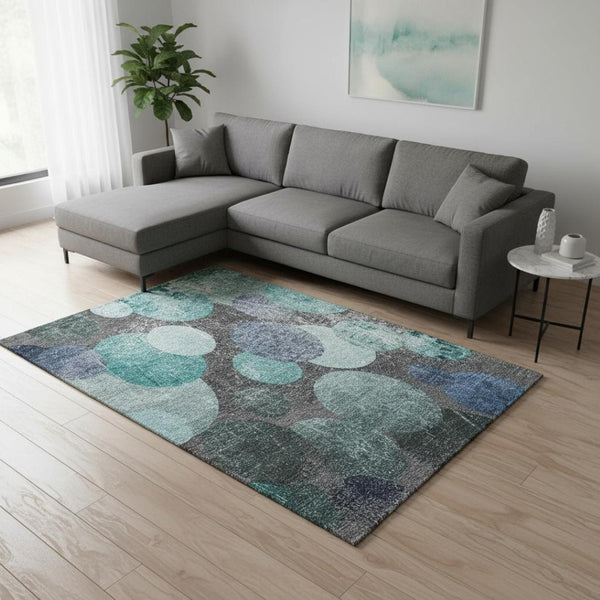 HomeRoots 8' X 10' Teal & Gray Abstract Washable Area Rug with UV Protection - Modern Style for Busy Homes 648914