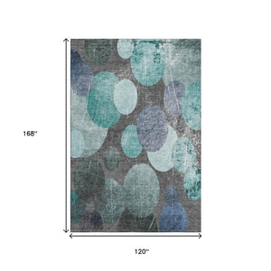 HomeRoots 10' X 14' Teal and Gray Abstract Washable Area Rug – UV Protected, Stain Resistant for Modern Spaces 648916