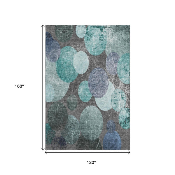 HomeRoots 10' X 14' Teal and Gray Abstract Washable Area Rug – UV Protected, Stain Resistant for Modern Spaces 648916