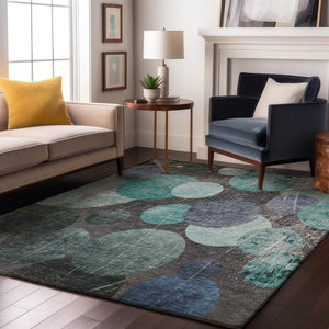 HomeRoots 10' X 14' Teal and Gray Abstract Washable Area Rug – UV Protected, Stain Resistant for Modern Spaces 648916