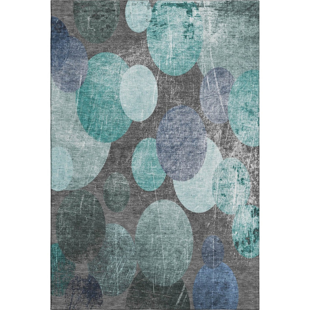 HomeRoots 10' X 14' Teal and Gray Abstract Washable Area Rug – UV Protected, Stain Resistant for Modern Spaces 648916