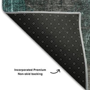 HomeRoots 10' X 14' Teal and Gray Abstract Washable Area Rug – UV Protected, Stain Resistant for Modern Spaces 648916