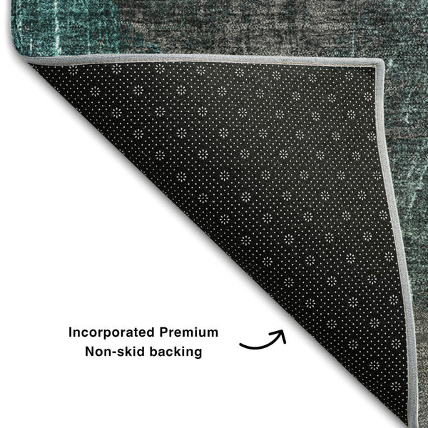 HomeRoots 10' X 14' Teal and Gray Abstract Washable Area Rug – UV Protected, Stain Resistant for Modern Spaces 648916